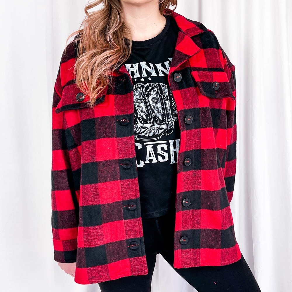 NWT Red & Black Buffalo Plaid Shacket Size Medium